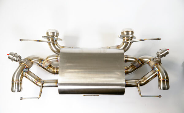 High-performance Valvetronic stainless steel exhaust for Aston Martin DB9, DBS, Virage, and Vanquish.