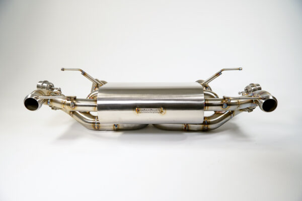 High-performance Valvetronic stainless steel exhaust for Aston Martin DB9, DBS, Virage, and Vanquish.