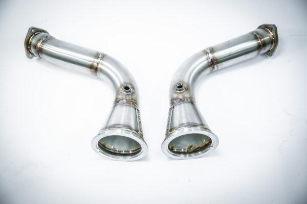 VelocityAP cat delete downpipes for Lamborghini Urus, Audi SQ7, SQ8, and RSQ8, designed for maximum exhaust flow and performance gains.