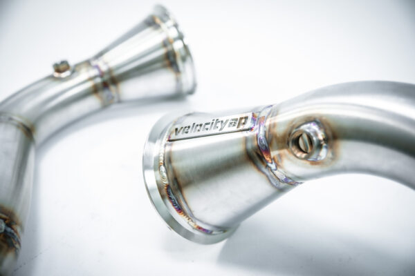VelocityAP cat delete downpipes for Lamborghini Urus, Audi SQ7, SQ8, and RSQ8, designed for maximum exhaust flow and performance gains.