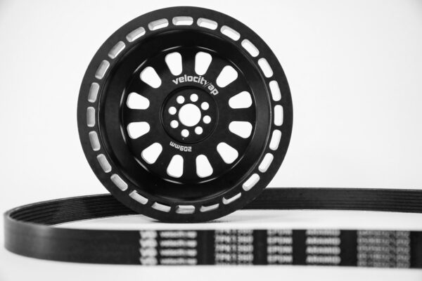 VelocityAP 209mm lightweight crank pulley with 7PK belt – dual pulley performance upgrade for supercharged engines